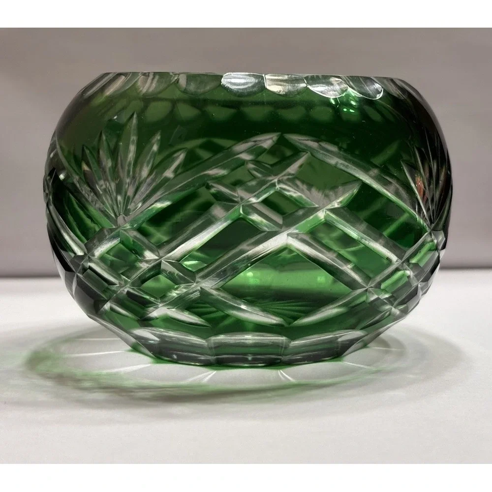 Vintage Bohemian Czech Cut To Clear Crystal Rose Bowl Votive Candle Holder Set